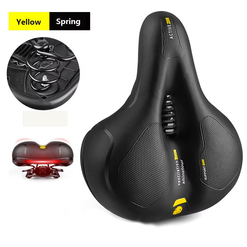 Reflective Shock Absorbing Hollow Bike Saddle Breathable Rainproof Cycling Wide Bicycle Seat Road Mountain Cycling Accessory ZZ