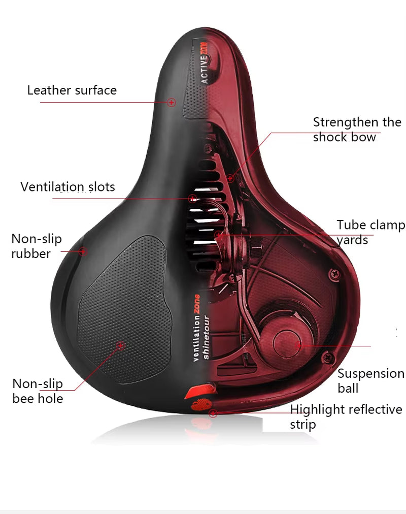 Reflective Shock Absorbing Hollow Bike Saddle Breathable Rainproof Cycling Wide Bicycle Seat Road Mountain Cycling Accessory ZZ