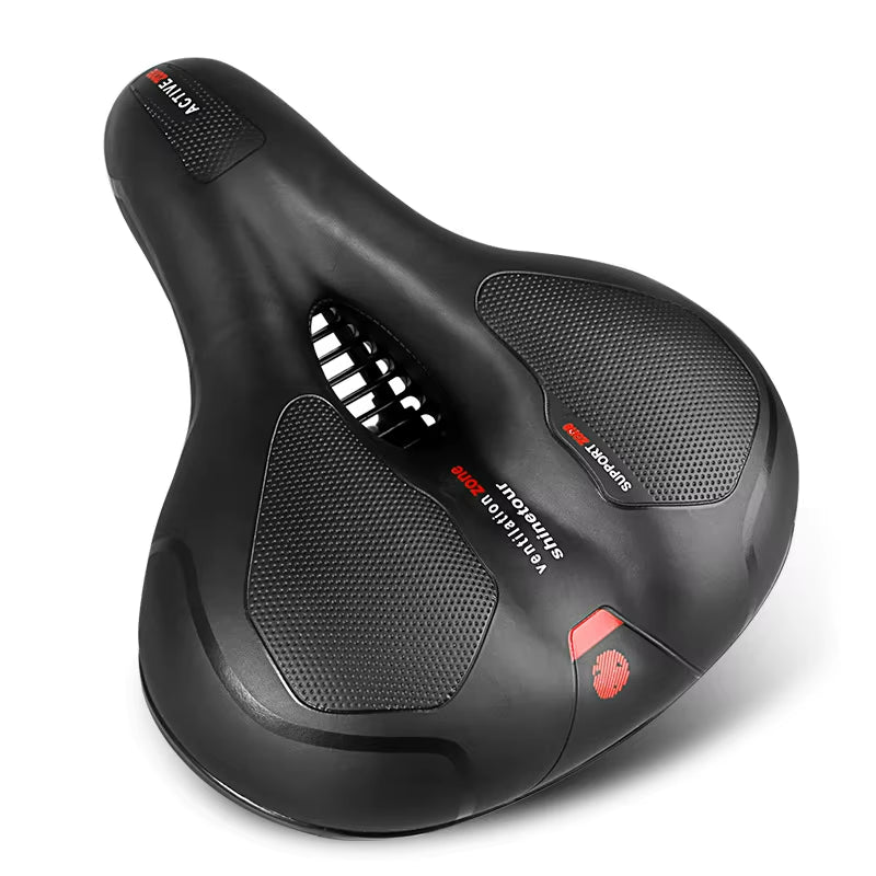Reflective Shock Absorbing Hollow Bike Saddle Breathable Rainproof Cycling Wide Bicycle Seat Road Mountain Cycling Accessory ZZ