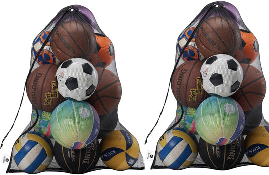 Heavy Duty Mesh Ball Net Bag(10-12Balls),Basketball and Soccer Mesh Net Bag,Mesh Equipment Bags for Sports,Extra Large Mesh Ball Bags Drawstring for Coaches,Gym Ball Net Storage Bag(2Pcs)