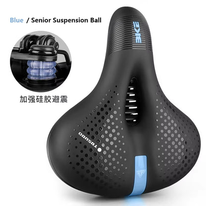 Reflective Shock Absorbing Hollow Bike Saddle Breathable Rainproof Cycling Wide Bicycle Seat Road Mountain Cycling Accessory ZZ