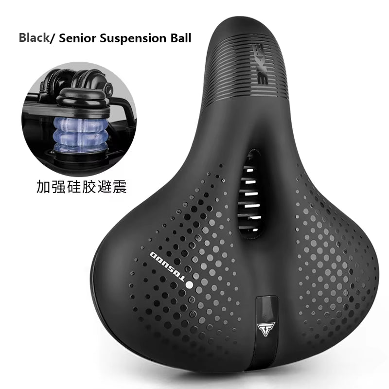 Reflective Shock Absorbing Hollow Bike Saddle Breathable Rainproof Cycling Wide Bicycle Seat Road Mountain Cycling Accessory ZZ