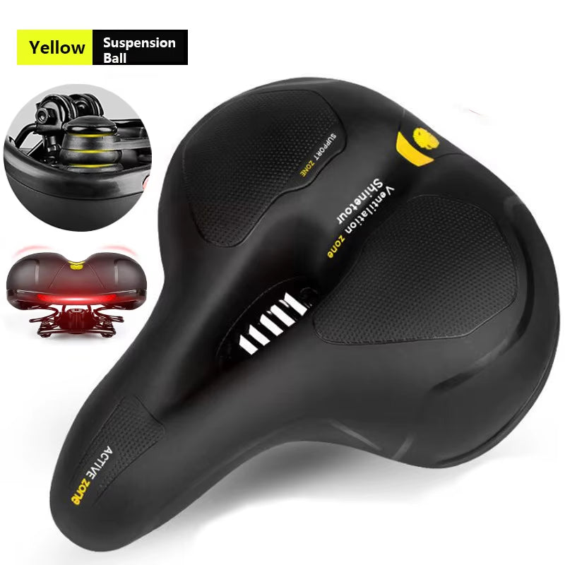 Reflective Shock Absorbing Hollow Bike Saddle Breathable Rainproof Cycling Wide Bicycle Seat Road Mountain Cycling Accessory ZZ