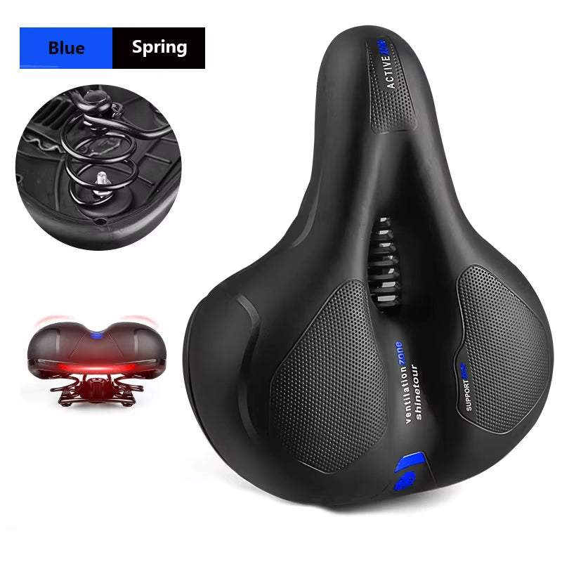 Reflective Shock Absorbing Hollow Bike Saddle Breathable Rainproof Cycling Wide Bicycle Seat Road Mountain Cycling Accessory ZZ